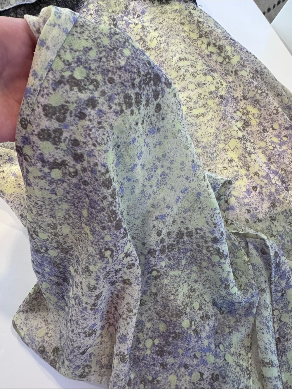 Bcbg Floral Lace Trim Dress in Yellow-Grey Lavender. Sheer dress w short slip - Picture 8 of 8